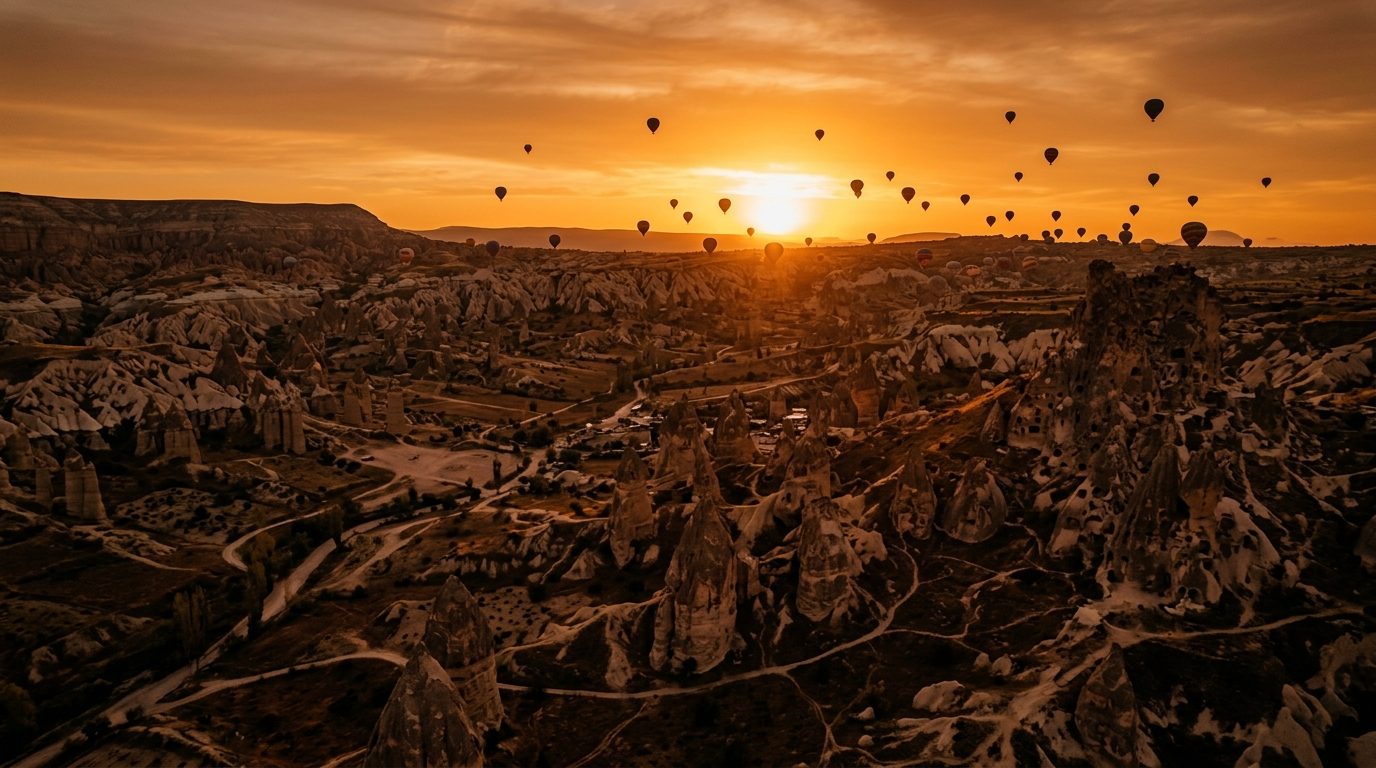 Cappadocia fairy chimneys at golden hour